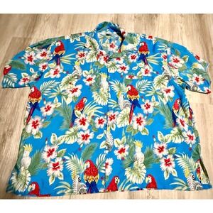 Rima Beachworld Blue Tropical Parrot Cockatoo Hibiscus Shirt 2XL Terivoile